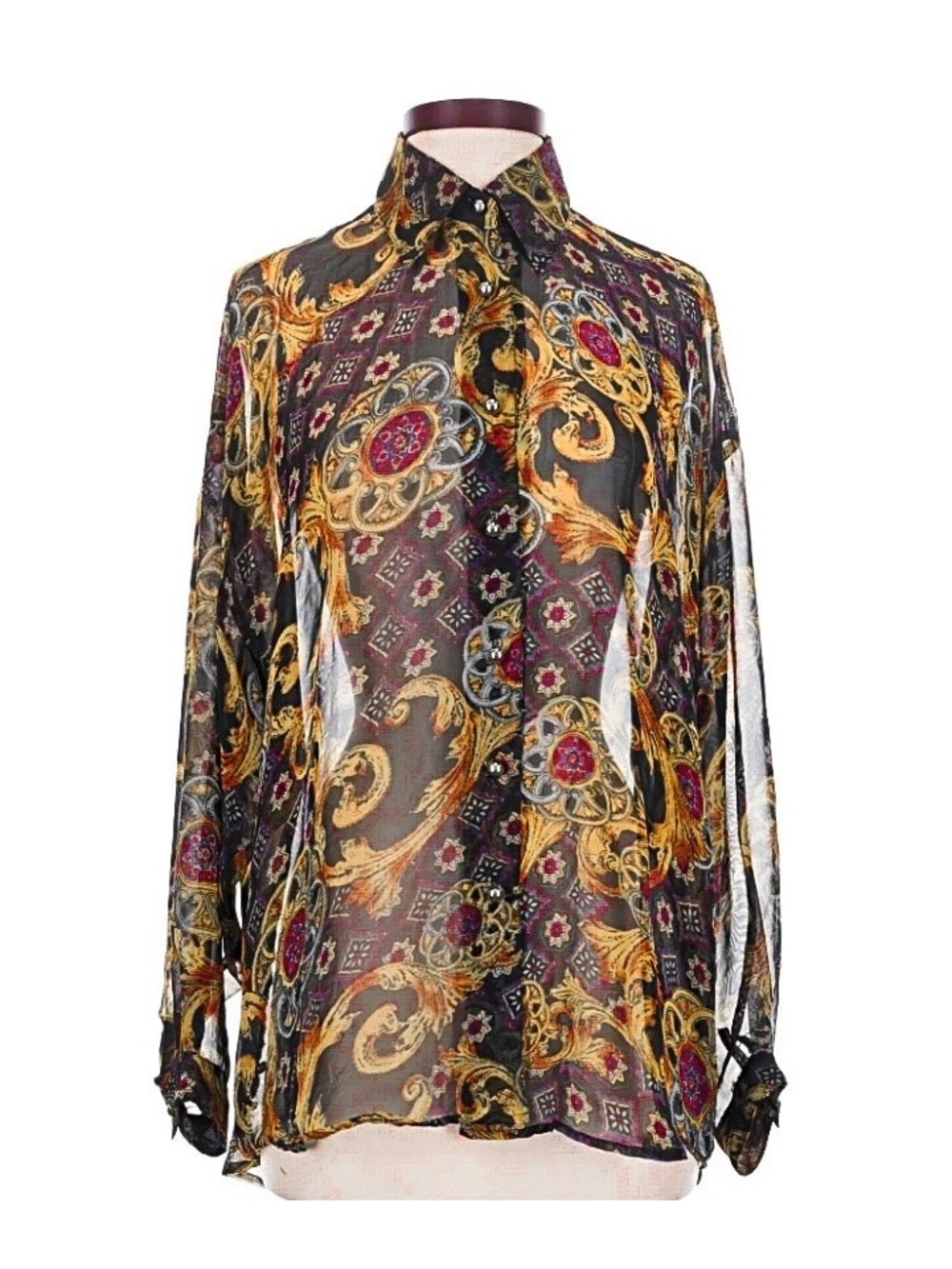 New Women's Vintage Express Daria Long Sleeve Semi-Sheer Baroque Blouse Top